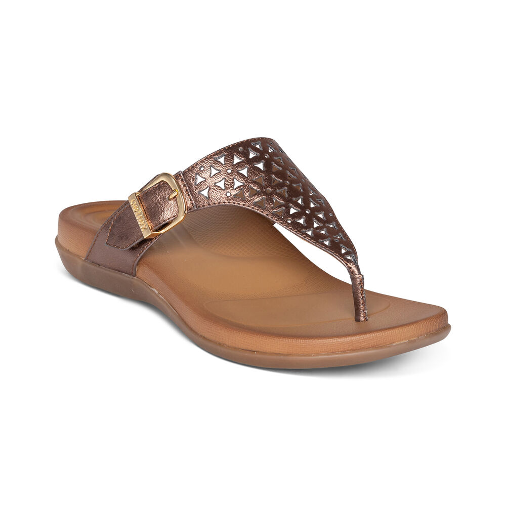 Aetrex Women's Rita Adjustable Flip Flops - Bronze | USA 4XQBMQN